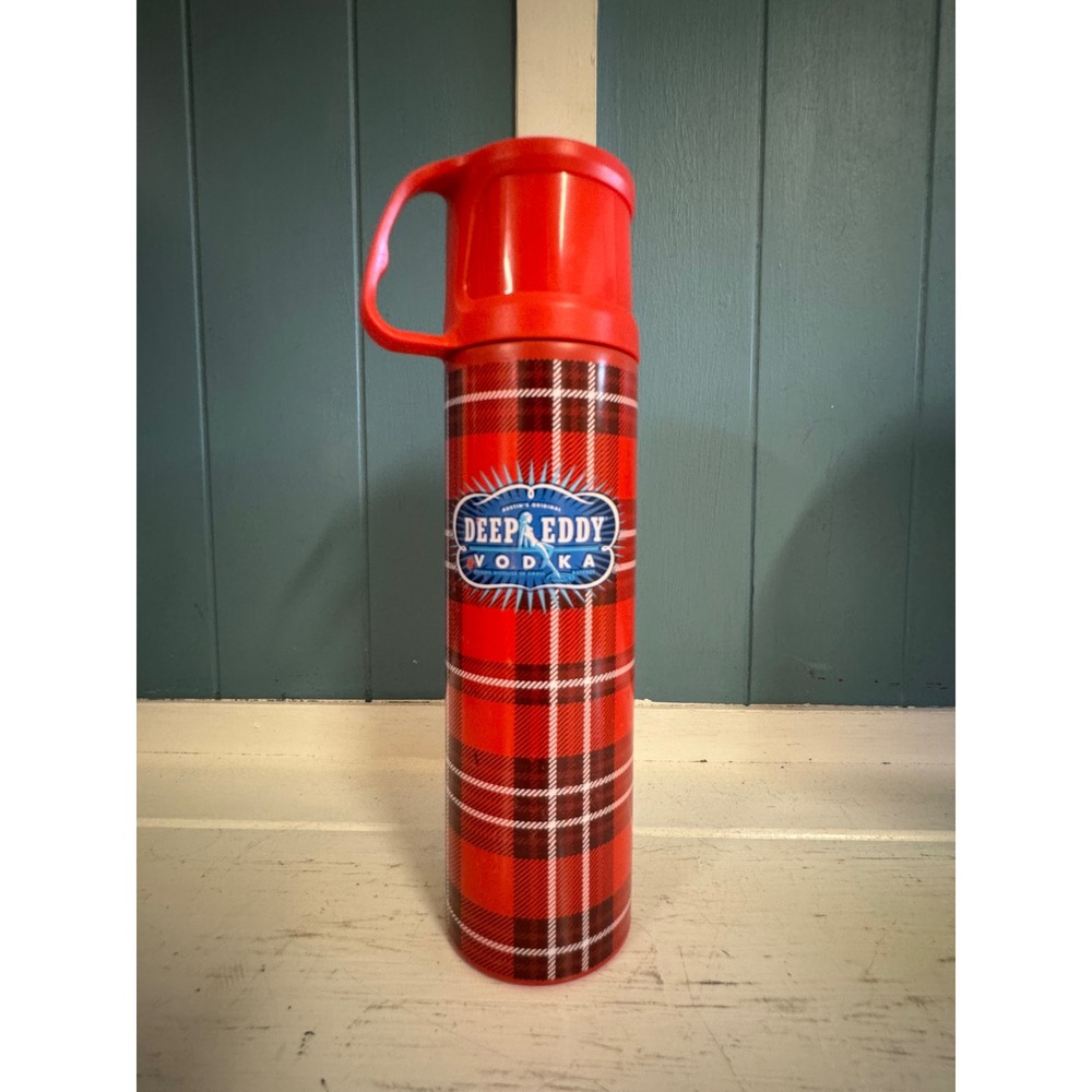 Deep Eddy Vodka Red Plaid Insulated Thermos Stainless Steel Bottle with Cup Lid